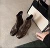 Short Boots Women's Brown Korean Small Ankle Boots Martin Boots Chelsea Skinny Boots Women's French High Heels Autumn and Winter