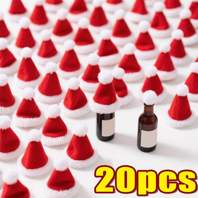 5/100pcs Mini Christmas Wine Bottle Hats Soft Velvet Santa Hats Non Woven Fabric Xmas Party Decor Table Wine Bottle Decoration