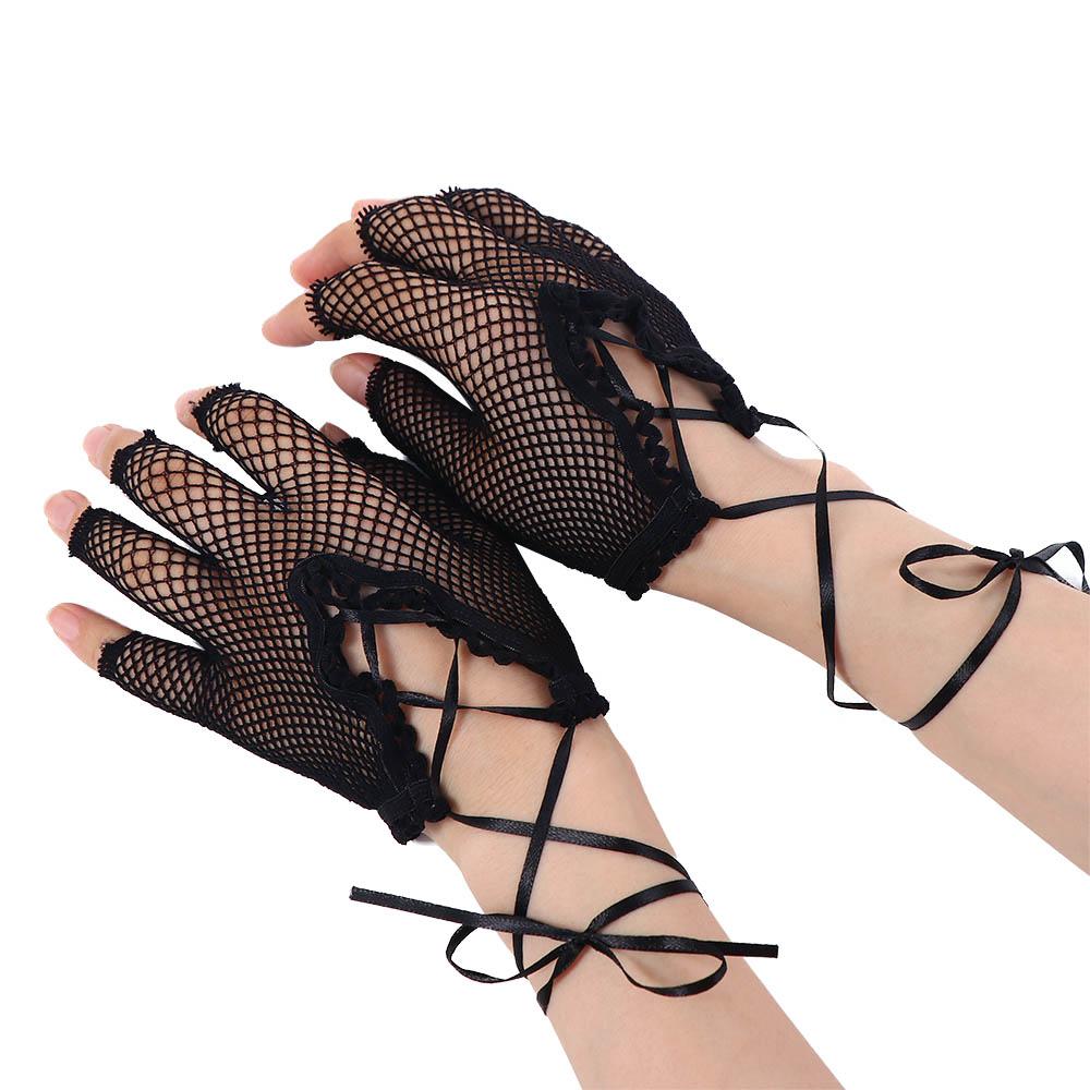 Accessories Punk Girls Black Nylon Women Fishnet Gloves Long Gloves Fingeless Mittens Net Mitten