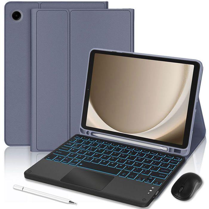 Coque Clavier pour Samsung Galaxy Tab A11 Plus / A9 Plus, Synthécuir Violet avec Clavier Rétroéclairé + Souris + Stylet