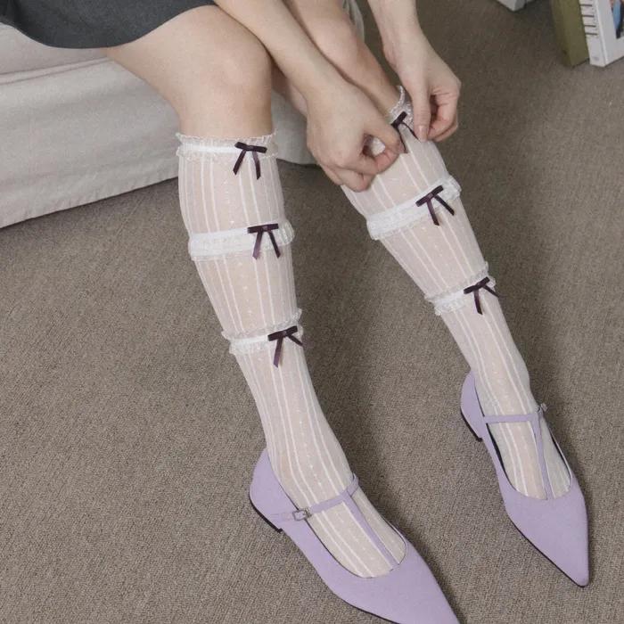 Purple ribbon half stockings