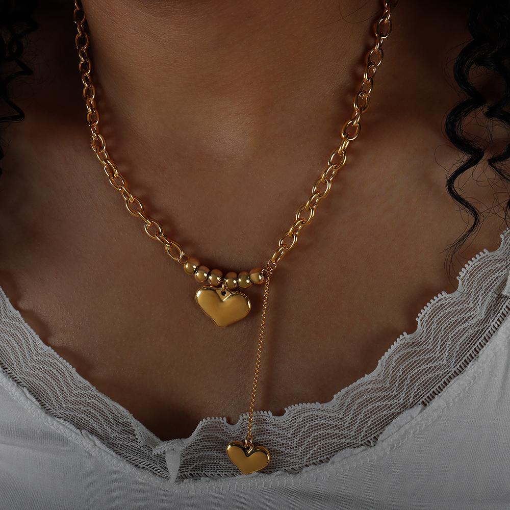 316L Stainless Steel Heart Pendant Necklace For Women 18K Gold Plated No Tarnish Women's Hip Hop Rock Style Thick Necklaces