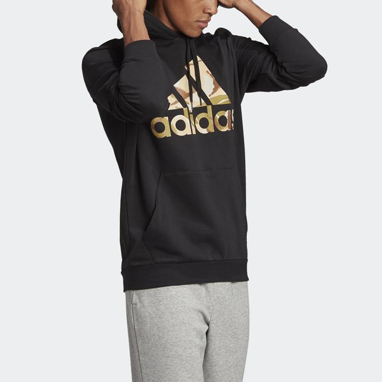 Adidas Camo Hd Logo Print Sports Hoodie Men Tops Black GL0019