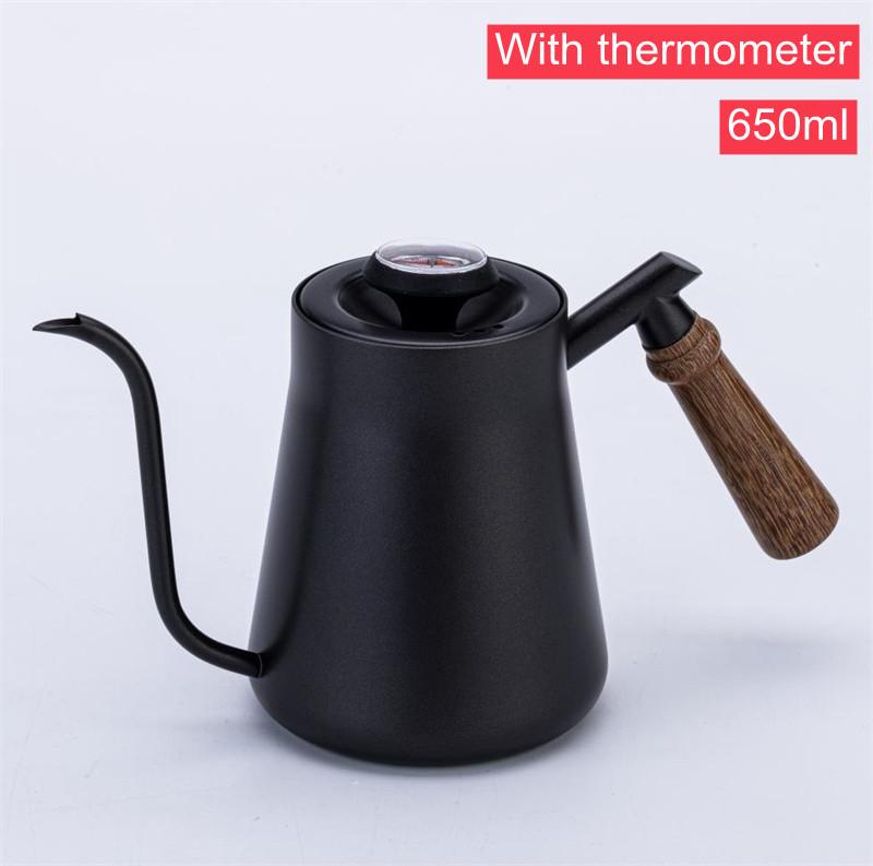 650ml/850ml Pour Over Kettle Exact Thermometer Long Narrow Gooseneck Kettle Wood Handle Coffee kettle Pot for Drip Coffee Tea