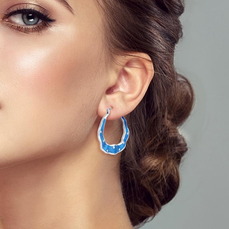 925 Silver Geometric Minimalist Blue Series Jewelry Fashion Zircon Circle Hoop Earring For Women S925 Gift Accessories