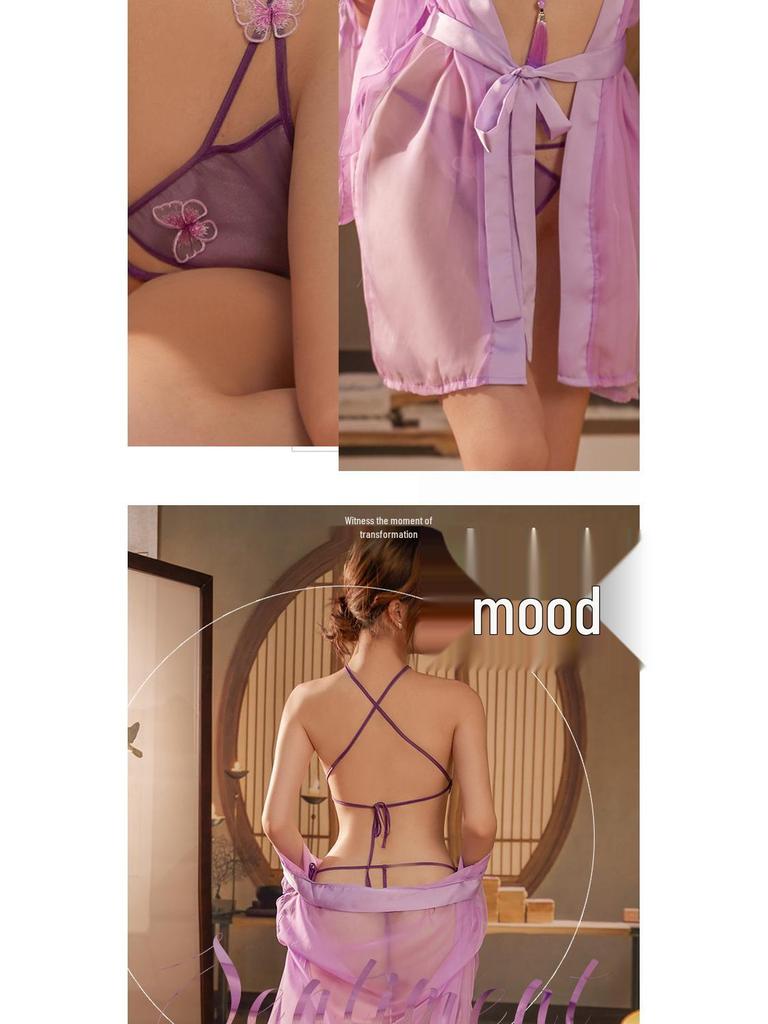 Elegant Ancient Style Embroidered Lingerie - Sexy Transparent Quick Release Exotic Dancer Flirting Set