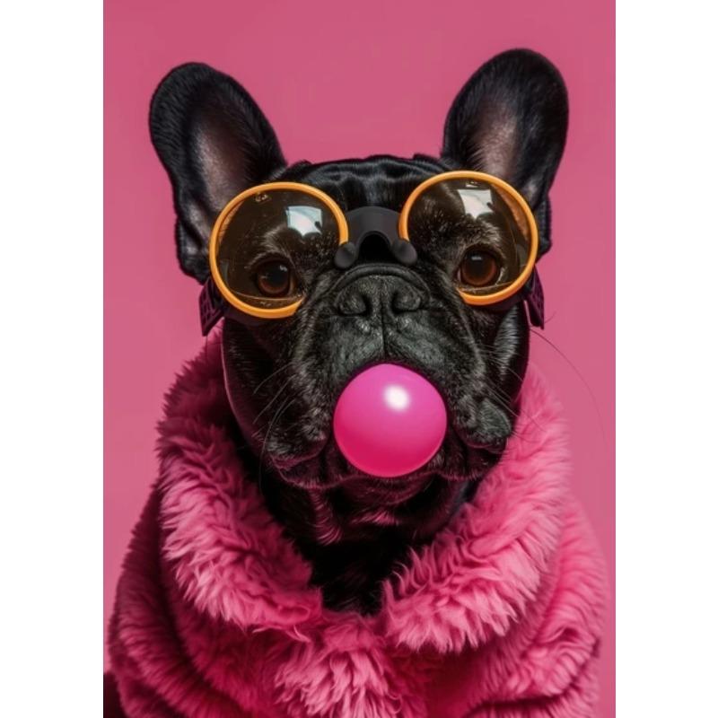 Zvířata Vtipné Tisky Pes Barevné Žvýkačkové Sluneční Brýle Plakát Samojed Francouzský Buldoček Malba na Plátno Nástěnné Umění Obrázek Domácí Dekorace