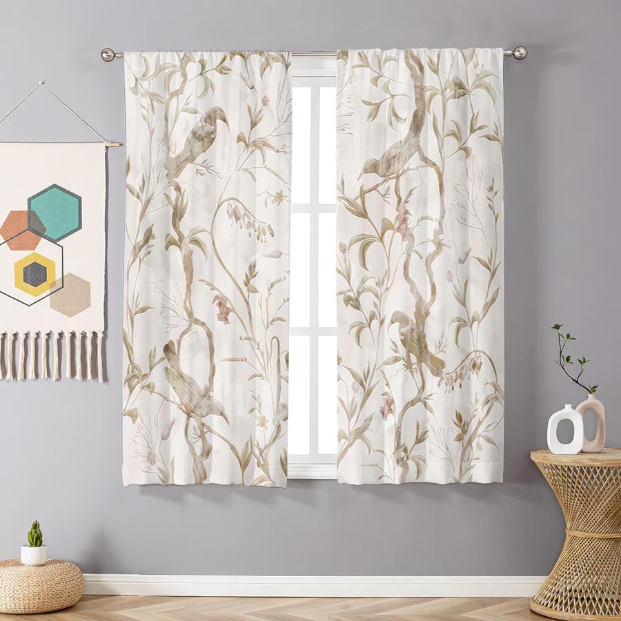 2 шт. Цветы   птицы   ветки   листья   шторы   свежий деревенский стиль   гостиная   спальня   кулиска   декор окна 100*130 HOOK 1pcs