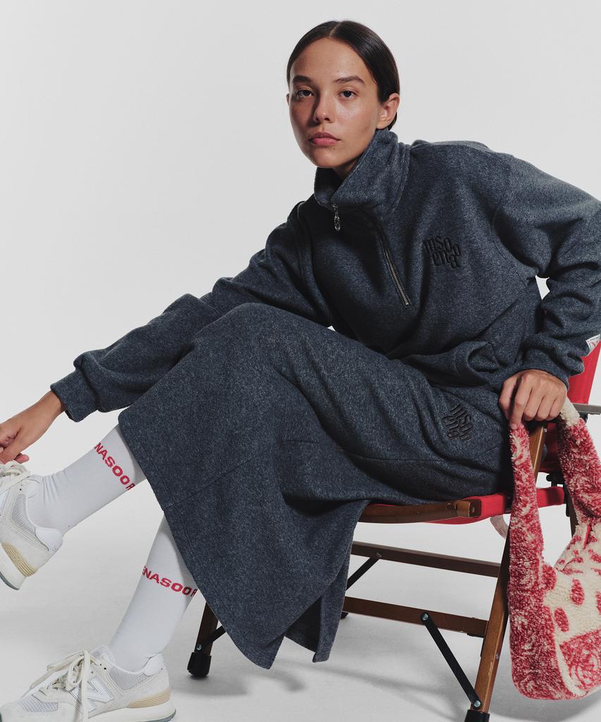 Minasu Terry Fleece Long Skirt_Charcoal