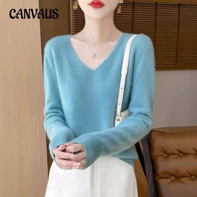 Maglione di lana con scollo a V, magliette morbide in maglia, capispalla, camicie da donna