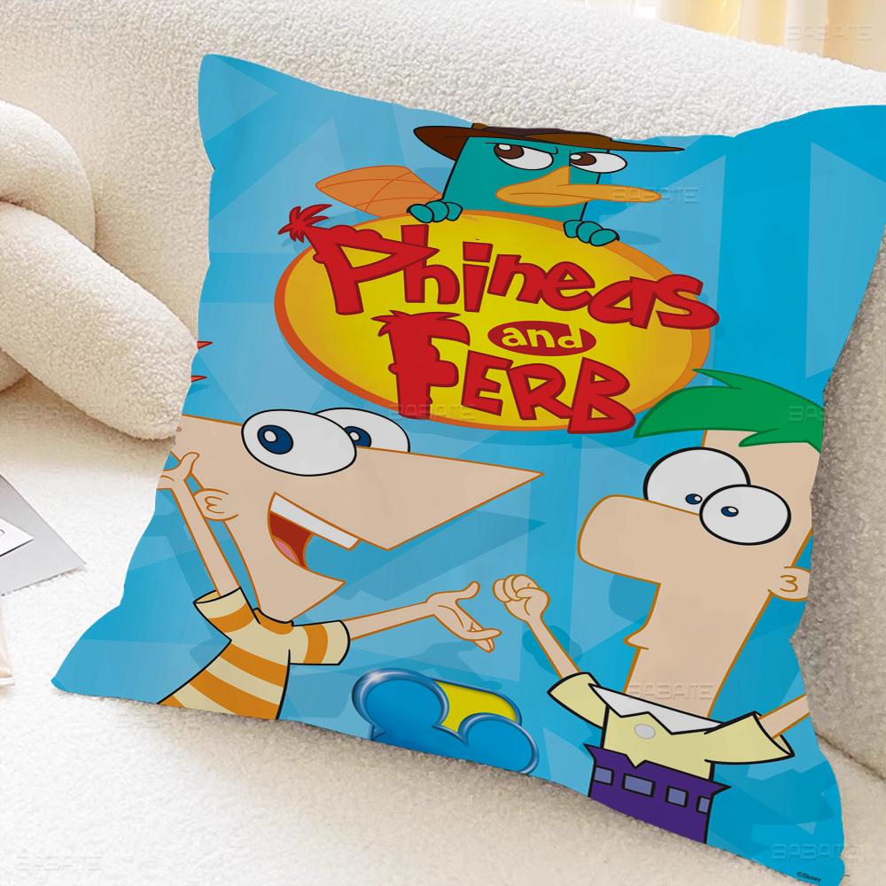 P-phineas Cartoon F-ferbs Cushion Cover Inches Farmhouse Decor Home Throw Pillow Covers For Couch Decorations