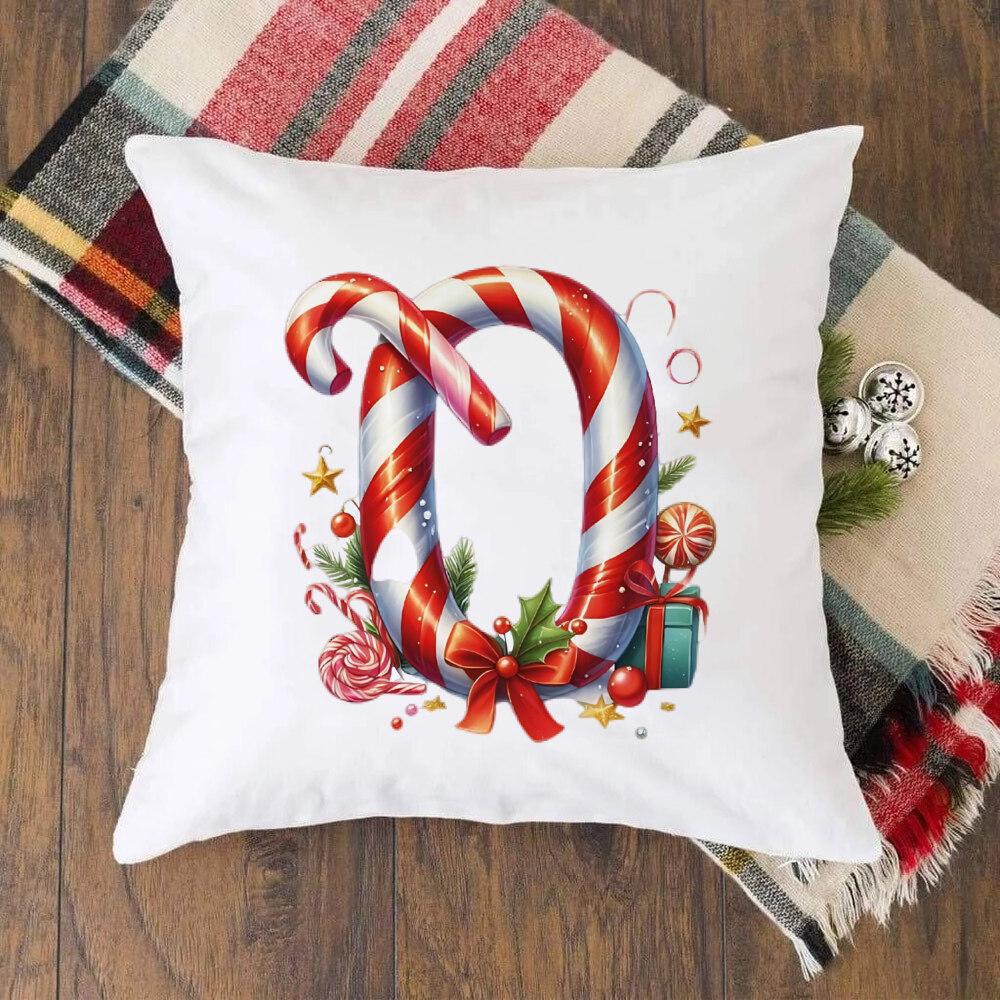 Christmas Kids Bedroom Cushion Cover Christmas 26 Letter with Santa Claus Couch Pillow Cover Xmas Party Decor  Presents for Famliy Kids