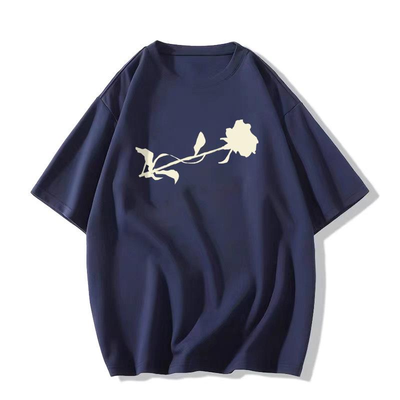 

Женская летняя черная хлопковая футболка свободного кроя с коротким рукавом и уникальным дизайном, 2025 3XL темно-синий