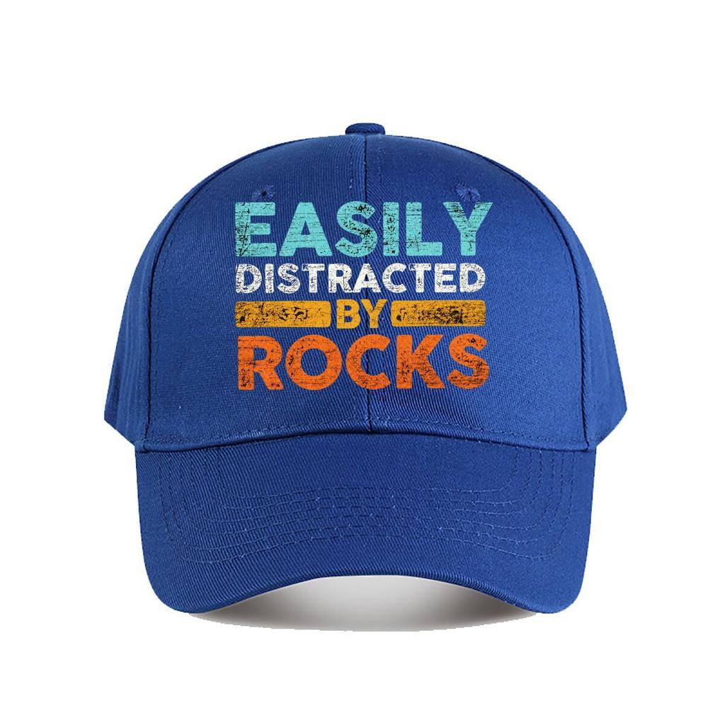 Easily Distracted By Rocks Geology Quote Graphic Baseball Cap Fashion Unisex Sunhat Womens Outdoor Sports