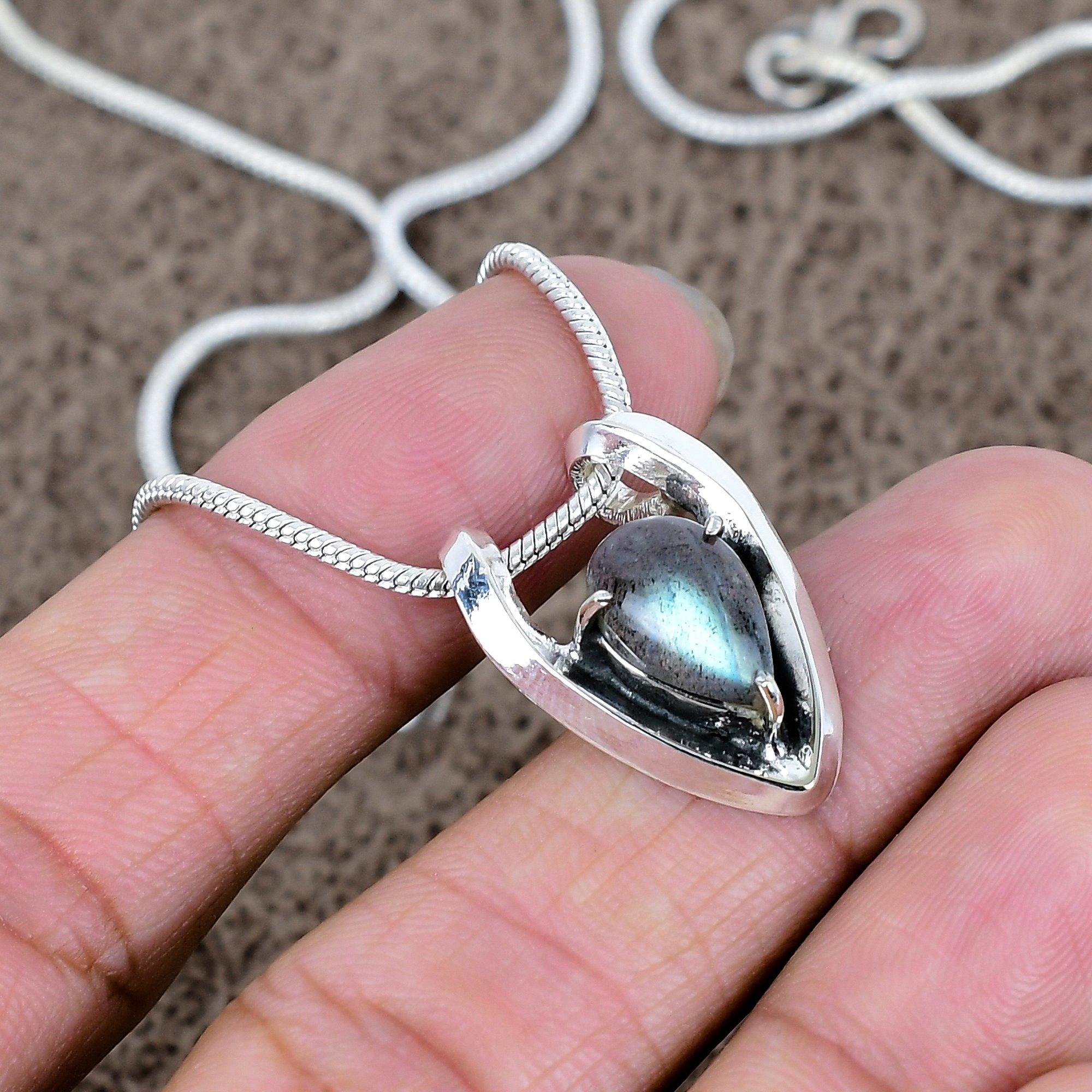 

Лабрадорит Дорогоцінний Камінь Ручна Робота Срібло 925 Проби Ювелірний Кулон 1.02 KKG-588