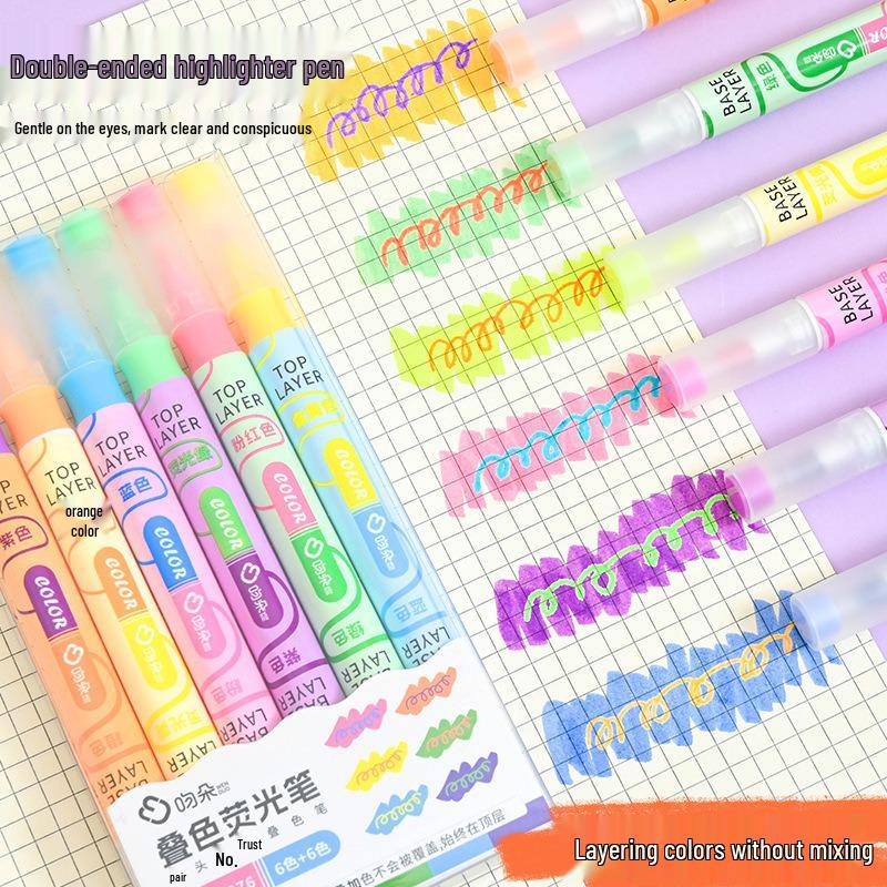 Erasable Double-Ended Fluorescent Highlighter Pen Set: Ideal for Students, Perfect for Colorful Marking and Layering Tasks