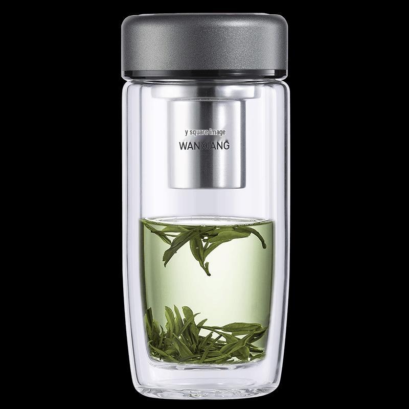 WANXIANG Double-Layer Glass Portable Water Bottle