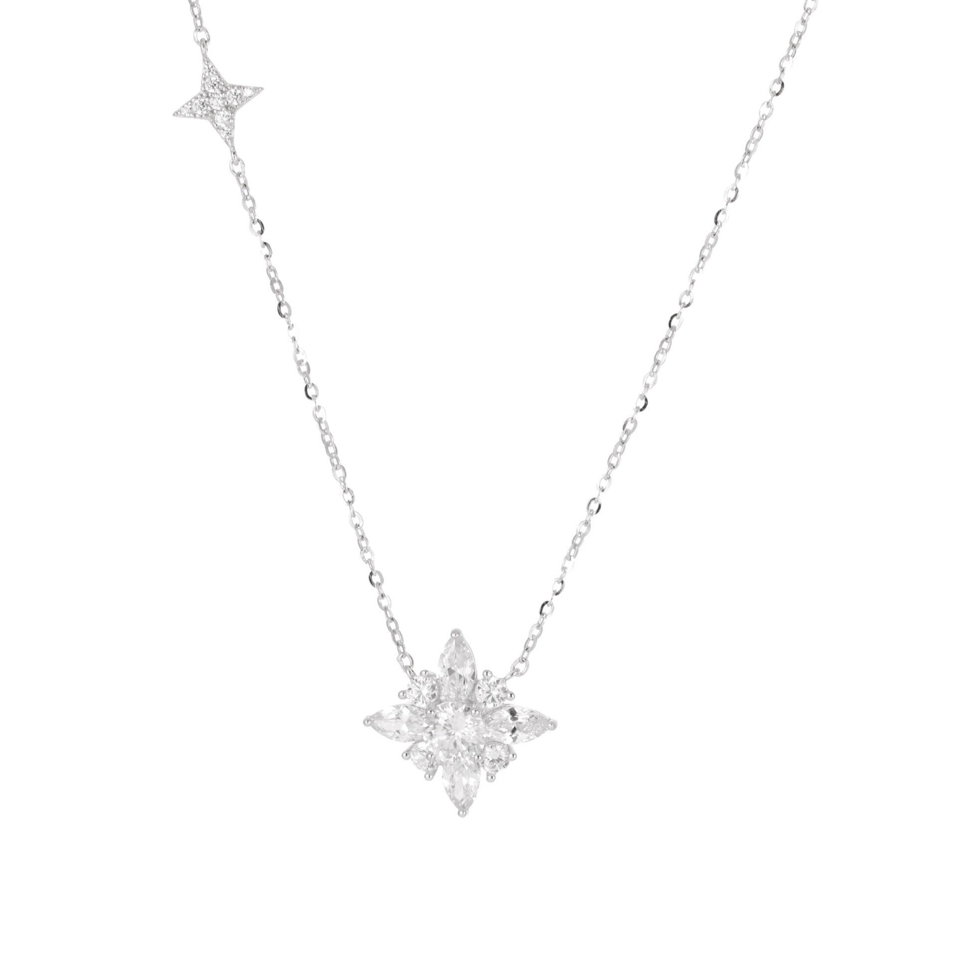 

S925 Sterling Silver Light Star Necklace Snowflake Diamond High-end Light Luxury Niche Gift High Carbon Diamond Collarbone Chain Women 925 silver