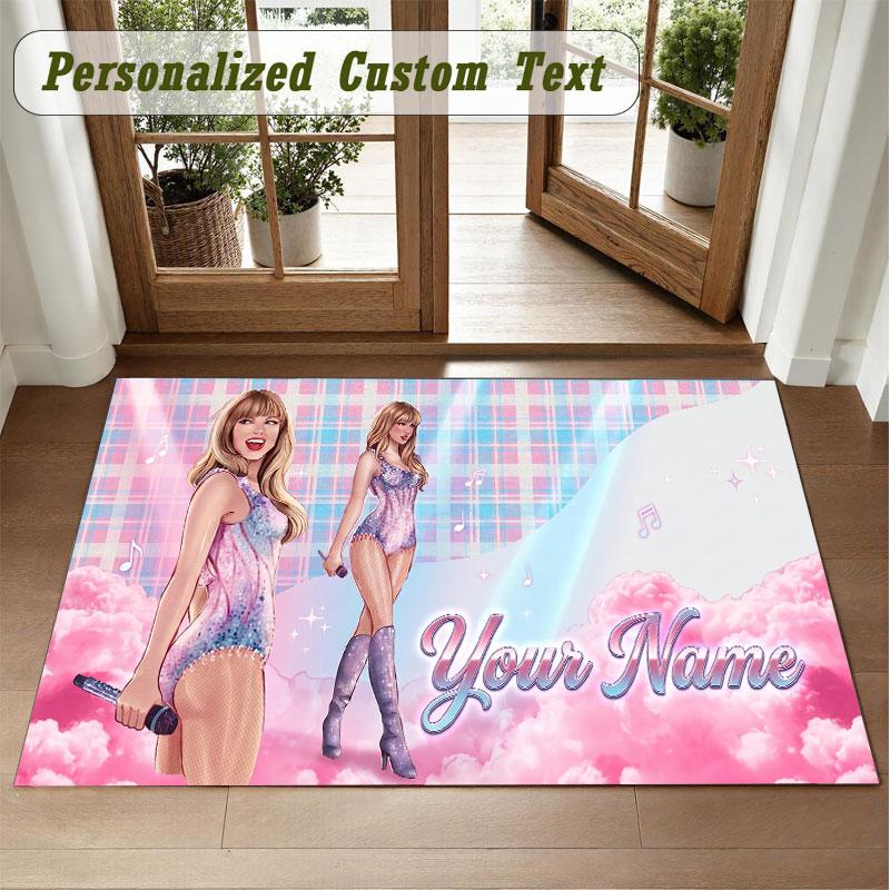 Crystal Velvet Square Rug Custom NameTaylor Swift Pattern Non Slip Home Floor Decor Rug