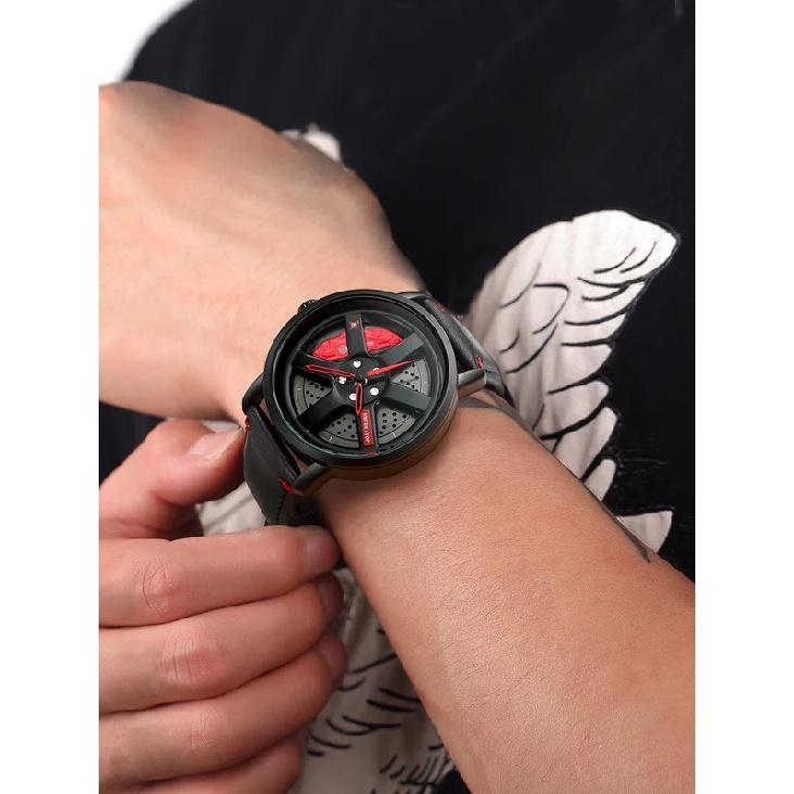 NS Men's Car wheel hub watch Minimalist Fashion Sports Watch Calendar Leather casual Quartz watch