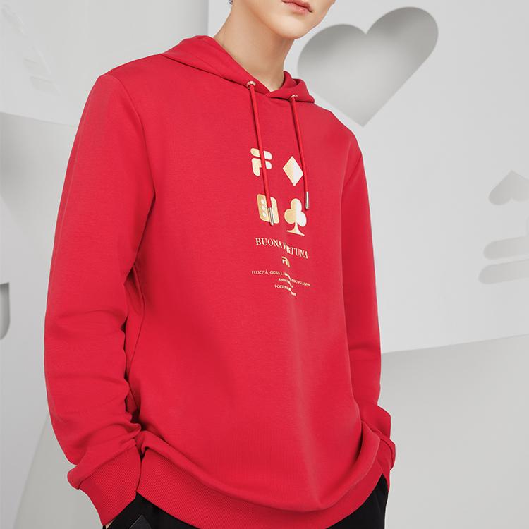 Fila Sports Leisure Knitted Hooded Pullover Sweatshirt Men Sweatshirt Hot-Red F11M218213FRD