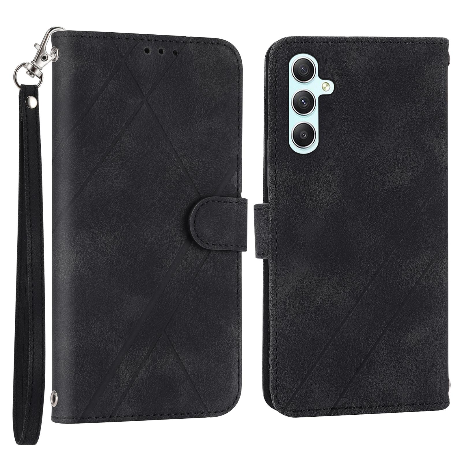 

For Samsung Galaxy A17 5G/A26 5G Case Imprinted Line Leather Phone Cover with Handy Strap Black