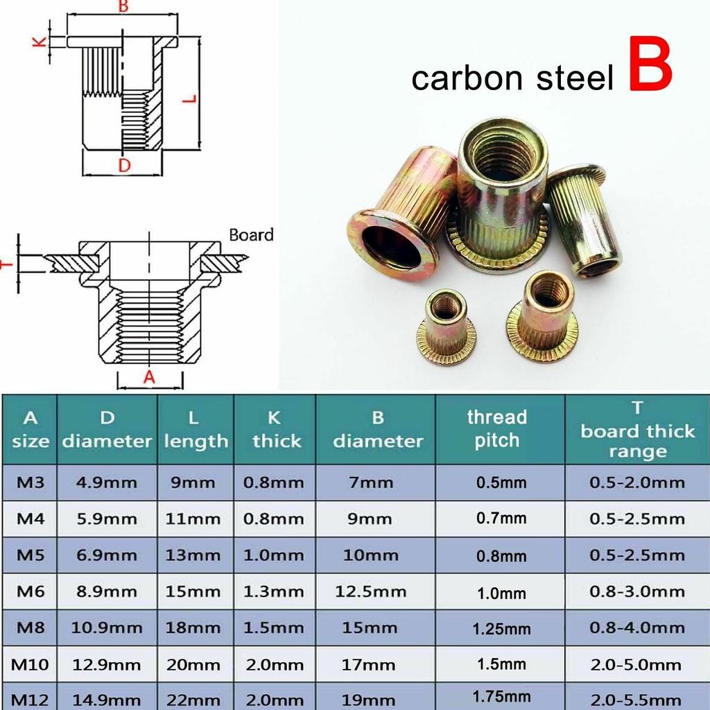 10/20pcs M3 M4 M5 M6 M8 M10 M12 304 Stainless Steel Carbon Steel Aluminum Flat Countersunk Head Rivet Nut Insert Nut
