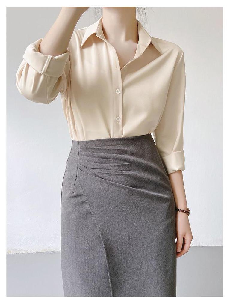 Elegant Women's Green Satin Shirt - Casual Commute Style, Spring Top