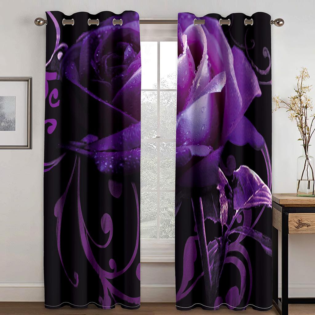 Luxuriöse 3D-Vorhänge mit Rosenmotiv, ein Set aus zwei Paneelen, Verdunkelungsvorhänge für die Inneneinrichtung von Schlafzimmer und Wohnzimmer.