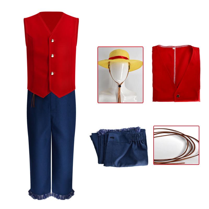 Équipe Anime Luffy Zoro Costumes Cosplay Dieu Solaire MonkeyD Roronoa dans la vie Sutis Pour Enfants Cosplay Costumes Rouges Chapeau Halloween Carnaval 110&Cos