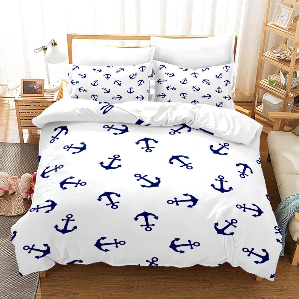 Parure de lit 3D avec ancre de bateau pour lit simple/double, housse de couette en duvet pour chambre de garçon, 2/3 pièces DE135 x 200, textile de maison doux en microfibre pleine grandeur