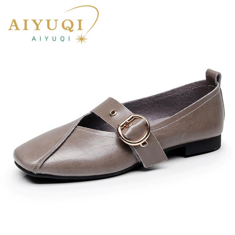 Fashion AIYUQI Ladies Spring Shoes 2025 New Genuine Leather Mother Flat Shoes Casual Large Size 41 42 43 Square Comfortable Women Shoes