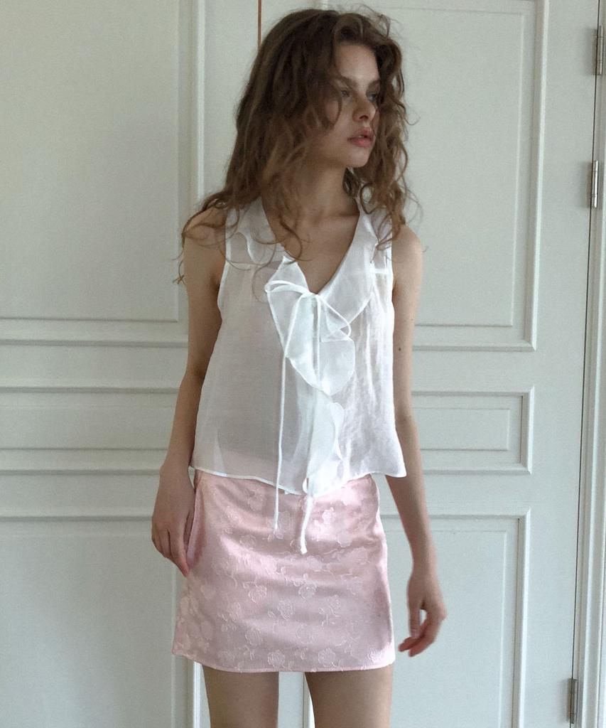 Delaidy Jacquard Flower Mini Skirt (Baby Pink)
