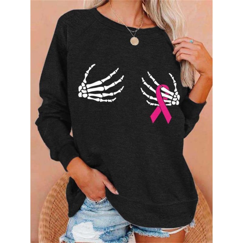Shoulder sleeves autumn winter letter loose 3D printed long sleeved round neck sweatshirt Pullovers & Long Sleeves (women’s)