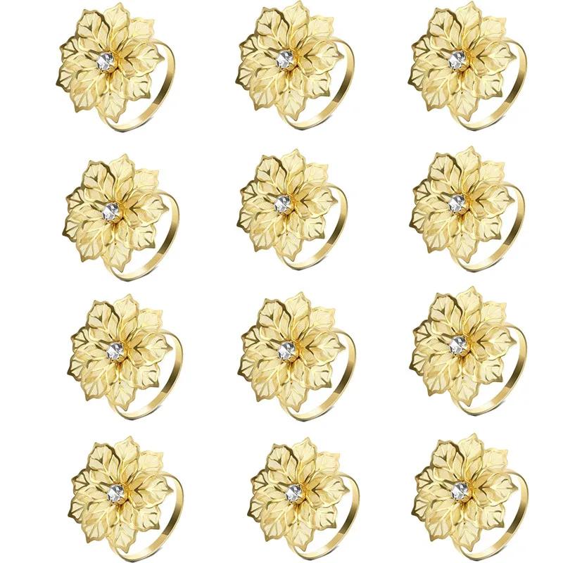12pcs Back Pattern Wedding Napkin Rings Table Decoration Hollow Out Family Gatherings Everyday Use Napkin Buckle Holder