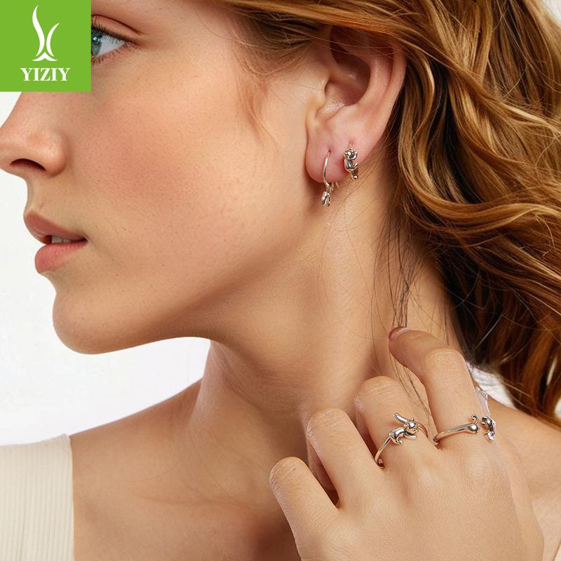 Cross-Border Special Cat Open Ring Female Niche Design S925 Sterling Silver Animal Ring