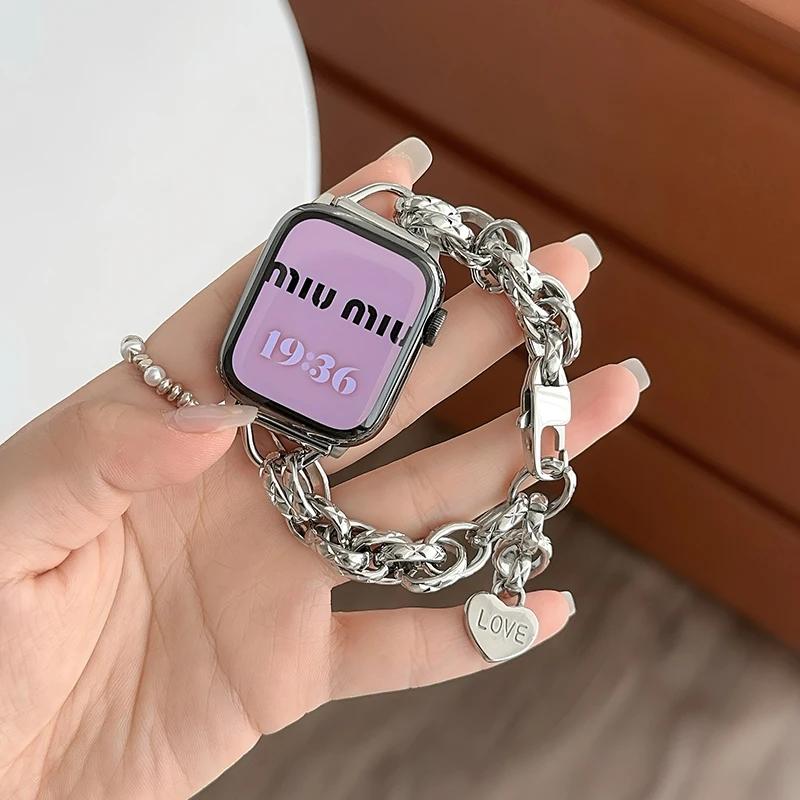 

Розкішний ремінець для Apple Watch 10 Ultra 46 мм 9 8 7 Ремінець 42 мм 45 мм 41 мм Жіночий ремінець Браслет iWatch Series 6 SE 40/44/49 мм Ремінець для годинника 38mm 40mm 41mm срібний