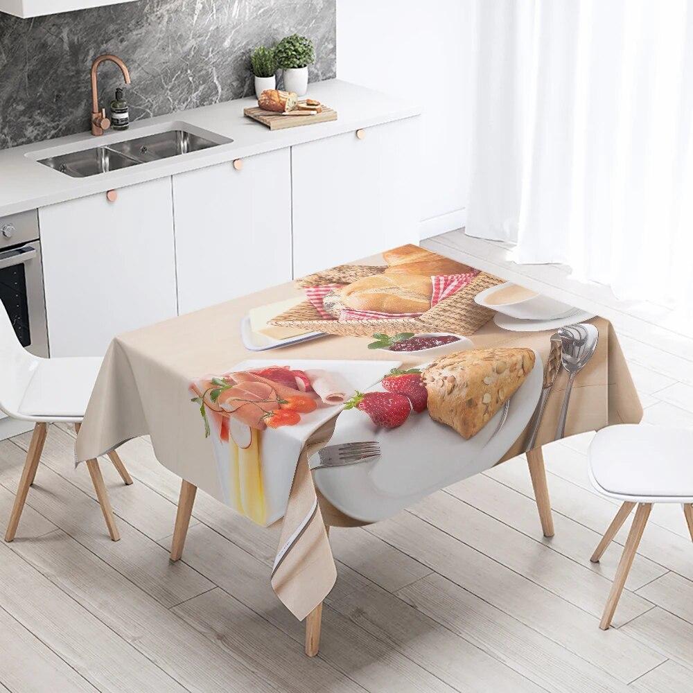 Gourmet Tablecloth Fruit Nut Cake Coffee Print Rectangular  Kitchen Table Decoration Stain Resistant And Waterproof