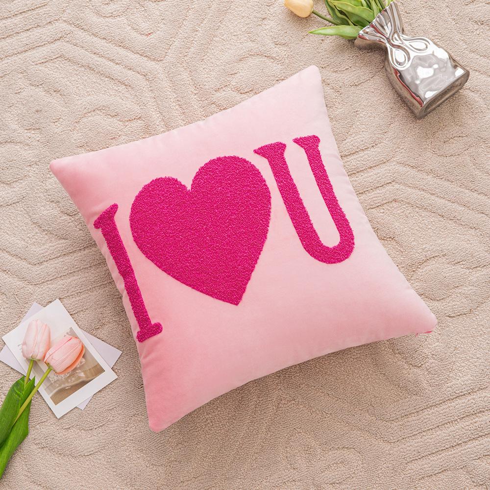 Embroidered Love Love Cute Tufted Tassel Geometric Wedding Wedding Pillow Pillow Case Cushion