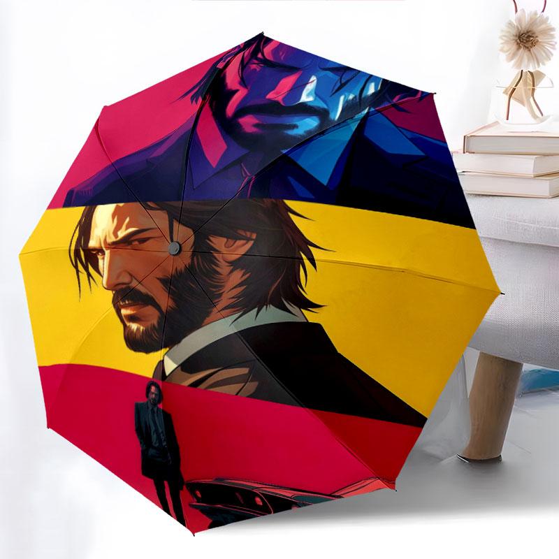 John Wick Art, automatic folding umbrella, portable and foldable design, 8 ribs, a Christmas or birthday gift.