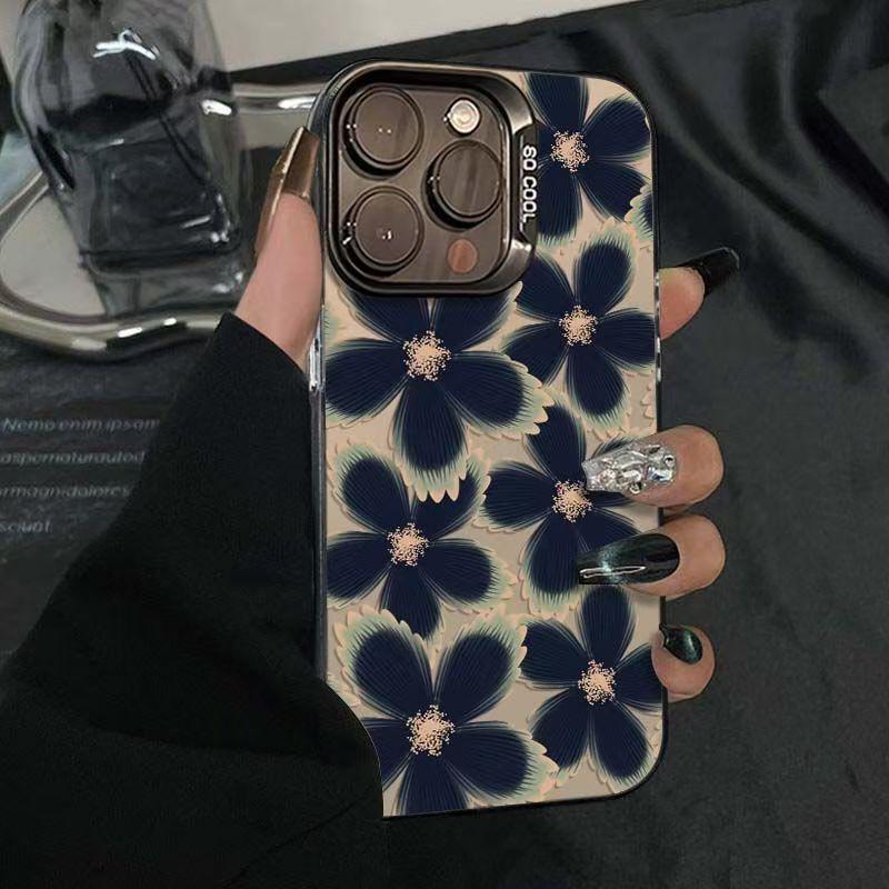 Personalized Black Floral Silver Case for Apple 15 Pro/16/17 and 12/13/14 Pro Max Cases