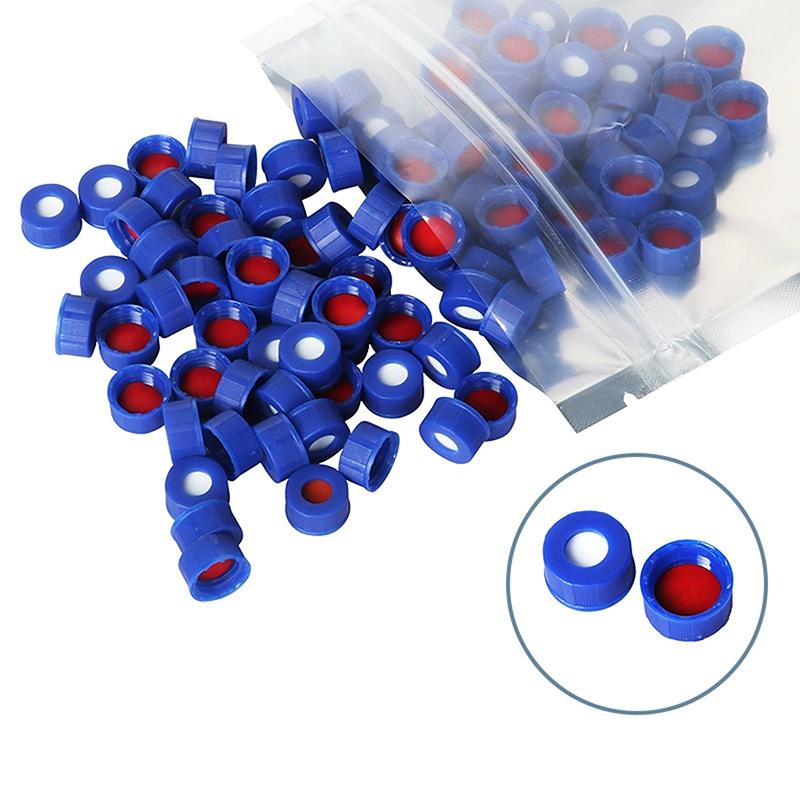 

100 PCS Blue Open-topped Polypropylene Cap Plastic Septa 9 Mm For Chromatography Vial 2 Ml Replacement Agilent