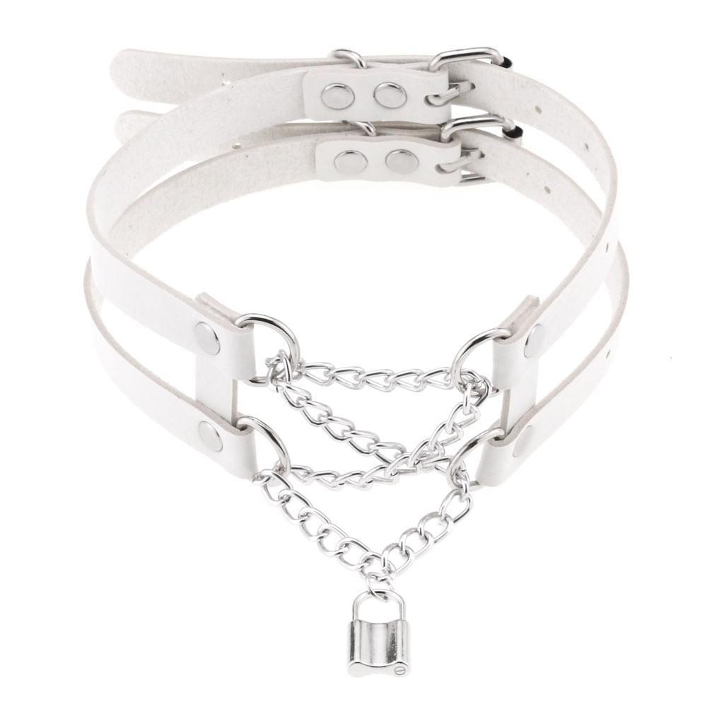 DIEZI Harajuku Bílý PU Kožený Kroužkový Choker Náhrdelník Pro Ženy Muže Vintage Gotický Hip Hope Nastavitelný Límcový Náhrdelník Šperky