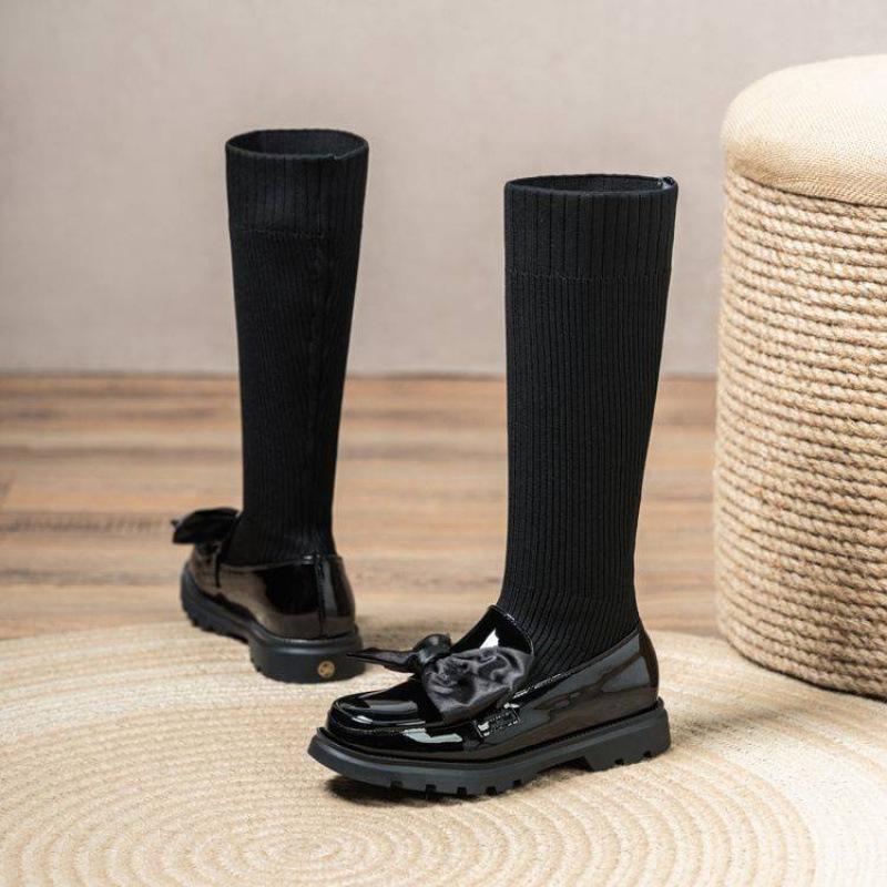 Autumn and winter girls leather boots medium and older children's shoes girls student shoes new princess shoes sleeve socks boots comfortable