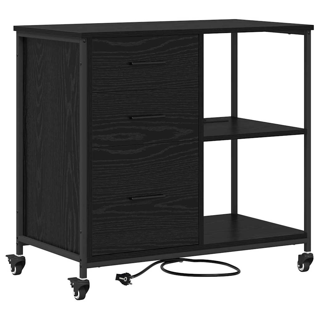 Cabinet with Charging Station Black Oak Effect 76 X 41 X 72 Cm