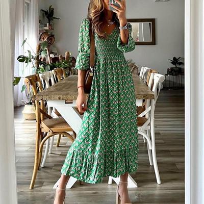 Women Dress Print Ruffles Summer Elegant Vintage Midi Dress for Beach