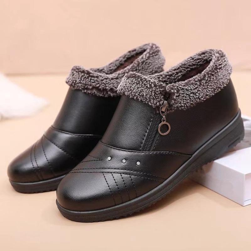 Fashion Women's Cotton Shoes  Winter Plush Flat Bottom Anti Slip Warm Cotton Shoes Comfortable Zipper Outdoor Cold Proof Ankle Boots