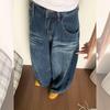 Washed American-Style Curved Blade Women's Jeans 2025: Autumn Loose Straight Wide-Leg Floor-Length Pants