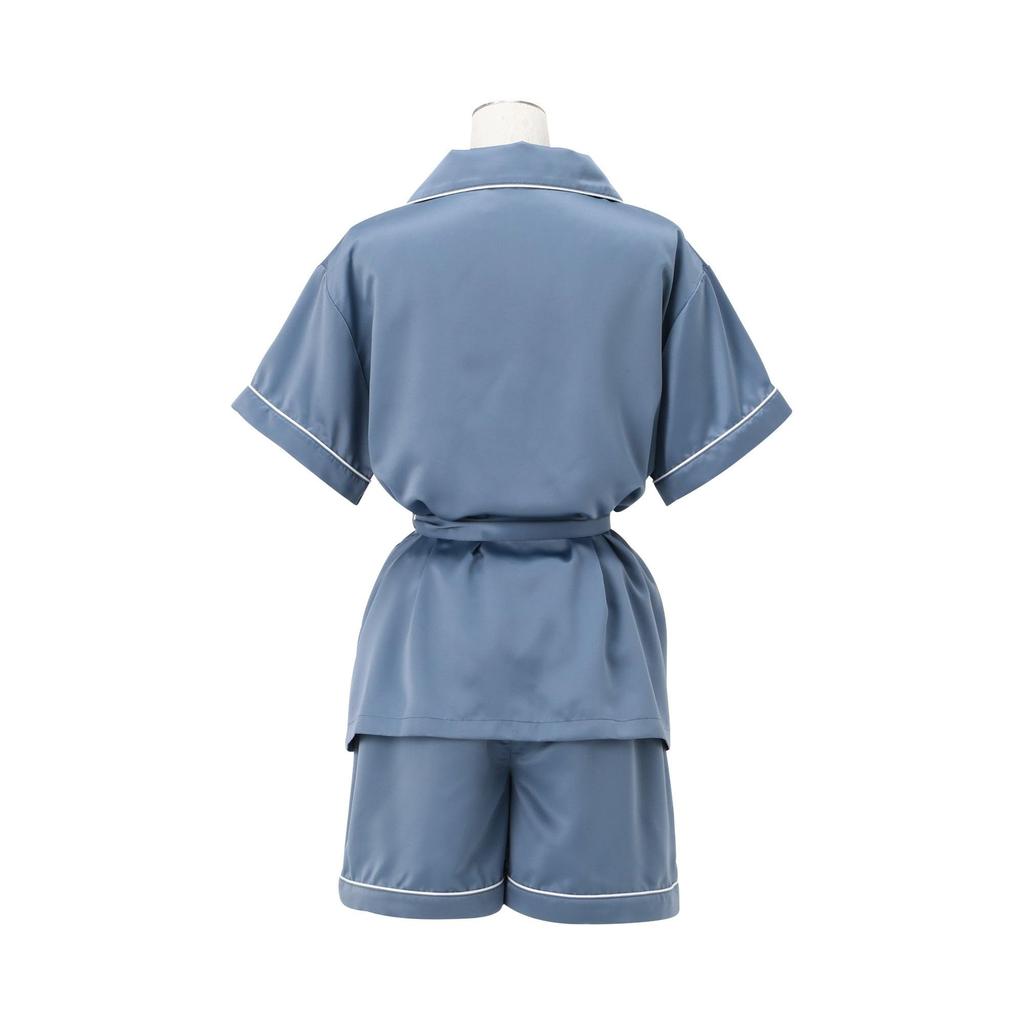 Francfranc Hyaluronic Acid-Processed Logo Embroidered Short-Sleeve Pajamas, Blue, 2025 Model, Loungewear/Relaxation Wear, Top and Bottom Set