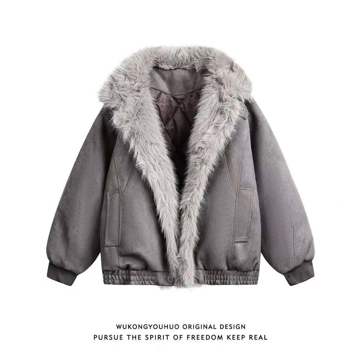 2025 Winter Men s Zuo Shan Diao Cotton Jacket: Fur Lined & Thickened with Trendy Style Large серый